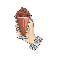 hielo crema chocolate en mano ilustración vector