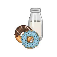 rosquilla con botella Leche ilustración vector