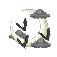 cloud, moon with bat illustration vector