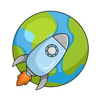 rocket with earth illustration vector