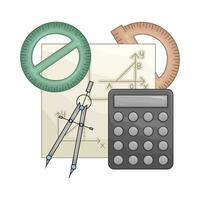 ruler , period, calculator with paper geometry illustration vector