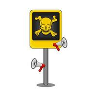 skull caution board with megaphone illustration vector