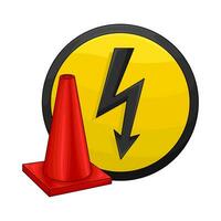 lightning down arrow in board with trafic cone illustration vector