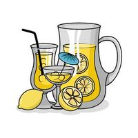 lemon juice in teapot with lemon juice in glass drink illustration vector