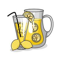 lemon juice in teapot with lemon juice in glass drink illustration vector