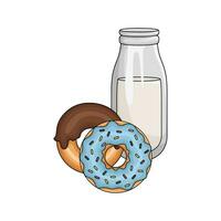 donut with bottle milk illustration vector