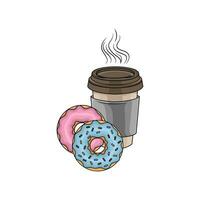 donut sweet with cup drink illustration vector