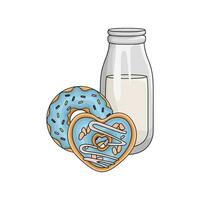 rosquilla con botella Leche ilustración vector