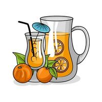 orange juice in teapot with orange juice in glass drink illustration vector