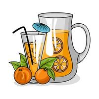 naranja jugo en tetera con naranja jugo en vaso bebida ilustración vector