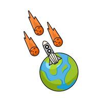 rocket, meteor with earth illustration vector