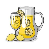 lemon juice in teapot with lemon juice in glass drink illustration vector