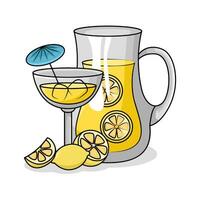 lemon juice in teapot with lemon juice in glass drink illustration vector