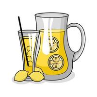 lemon juice in teapot with lemon juice in glass drink illustration vector