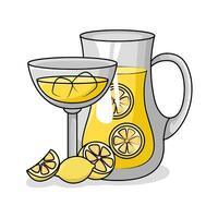 lemon juice in teapot with lemon juice in glass drink illustration vector