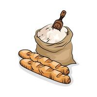 wheat flour bred in bag with bread illustration vector