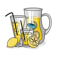 lemon juice in teapot with lemon juice in glass drink illustration vector