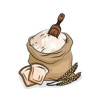 wheat flour bred in bag with bread illustration vector