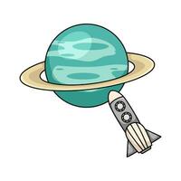 planet with rocket illustration vector