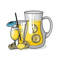 lemon juice in teapot with lemon juice in glass drink illustration vector