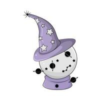 spooky hat in crystal ball illustration vector