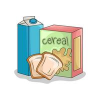 cereal box, milk with wheat bread illustration vector