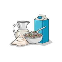 cereal in  bowl with milk illustration vector