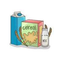 cereal box, wheat with milk illustration vector