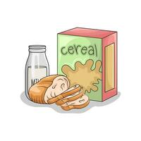 cereal box, milk with wheat bread illustration vector