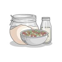 cereal in bowl with milk illustration vector