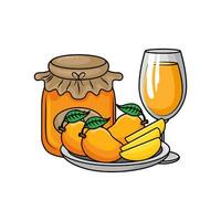 juice mango, jam mango with mango fruit in plate illustration vector