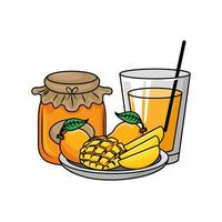 juice mango, jam mango with mango fruit in plate illustration vector