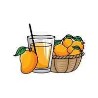 mango fruit in basket with juice mango illustration vector