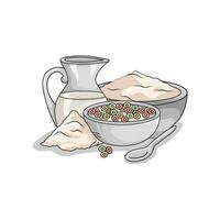 cereal in  bowl with milk illustration vector