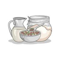 cereal in bowl with milk illustration vector