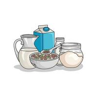 cereal in bowl with milk illustration vector