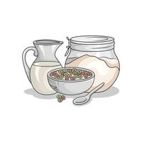 cereal in bowl with milk illustration vector