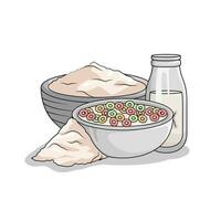 cereal in  bowl with milk illustration vector