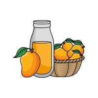 juice mango with mango fruit in basket illustration vector