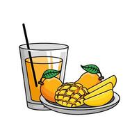 jugo mango con mango Fruta en plato ilustración vector