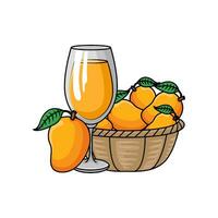 mango fruit in basket with juice mango illustration vector