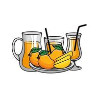 mango juice with mango fruit in plate illustration vector