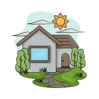 house, tree with summer weather illustration vector