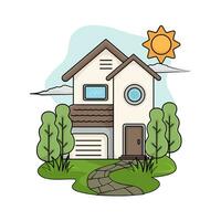 house, tree with summer weather illustration vector