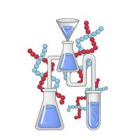 laboratorio poción botella con molécula ilustración vector