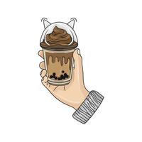 hielo crema chocolate en mano ilustración vector