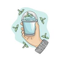 hielo crema azul menta en mano ilustración vector