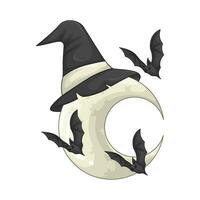 spooky hat in moon with bat illustration vector