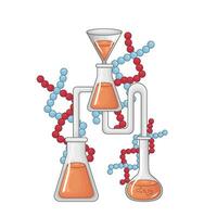 laboratorio poción botella con molécula ilustración vector