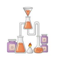 laboratorium potion bottle in over bunsen burner with jar illustration vector